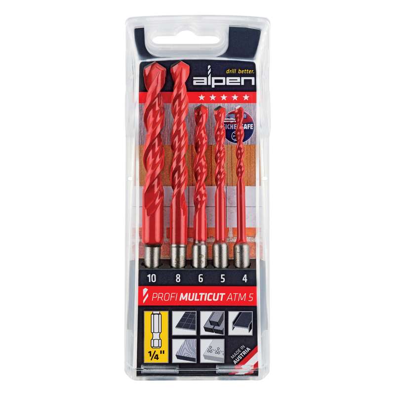 Alpen Multicut Drill Bit Set 5 Piece Hex Shank 4 5 6 8 10mm