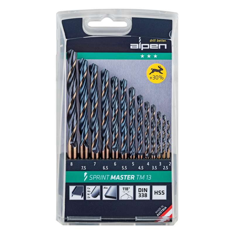 Alpen Hss Sprint Drill Bit Set 13 Piece 2-8mm X 0.5