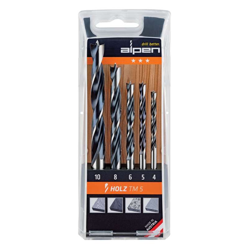 Alpen Wood Drill Bit Set 5 Piece 4-5-6-8-10
