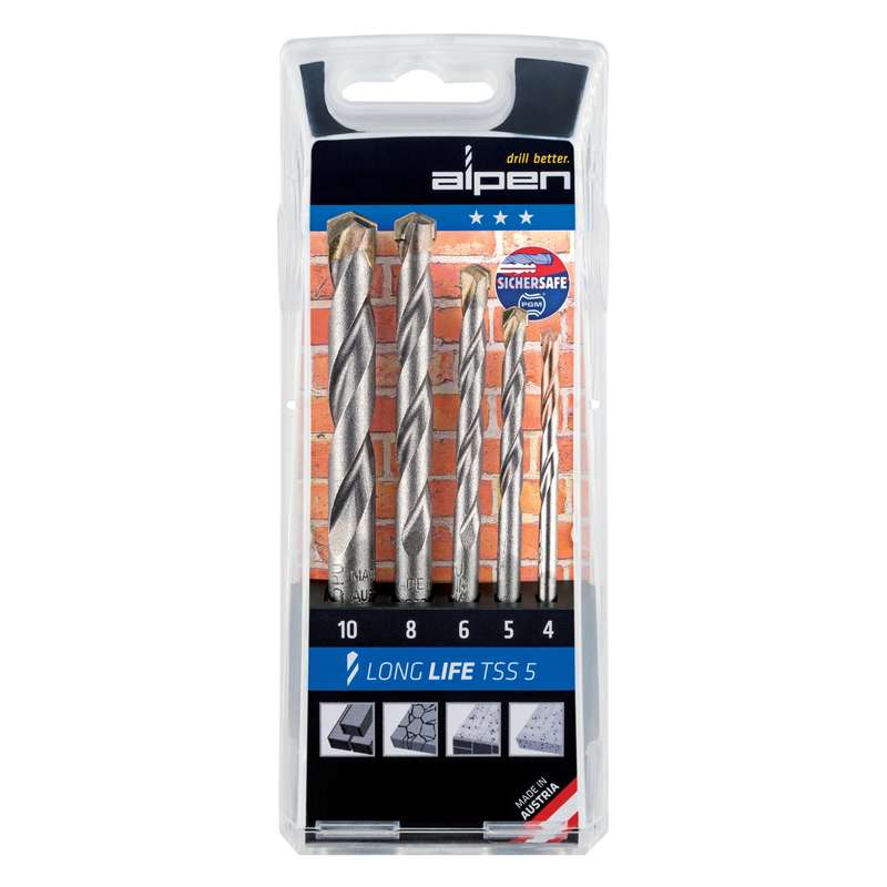 Alpen Masonry Drill Bit Set 5 Piece Long Life 4 5 6 8 10