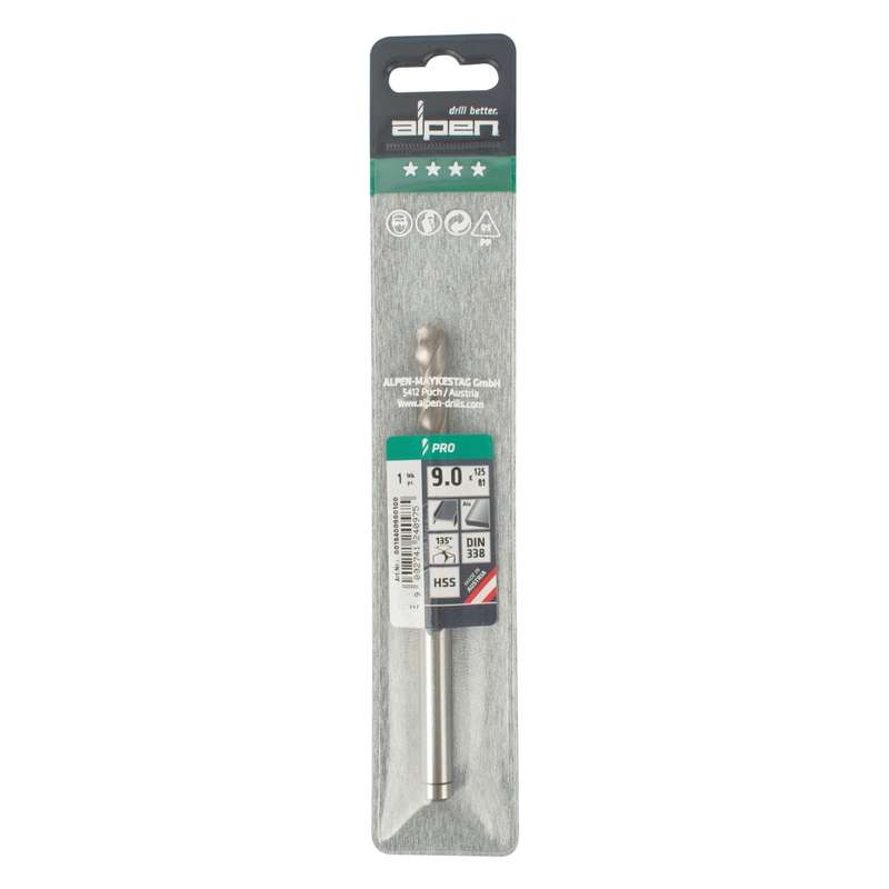 Alpen Pro Hss 9mm Drill Din 338 Rn 135 Split Point Plastic Wallet