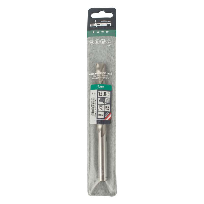 Alpen Pro Hss 13mm Drill Din 338 Rn 135 Split Point Plastic Wallet