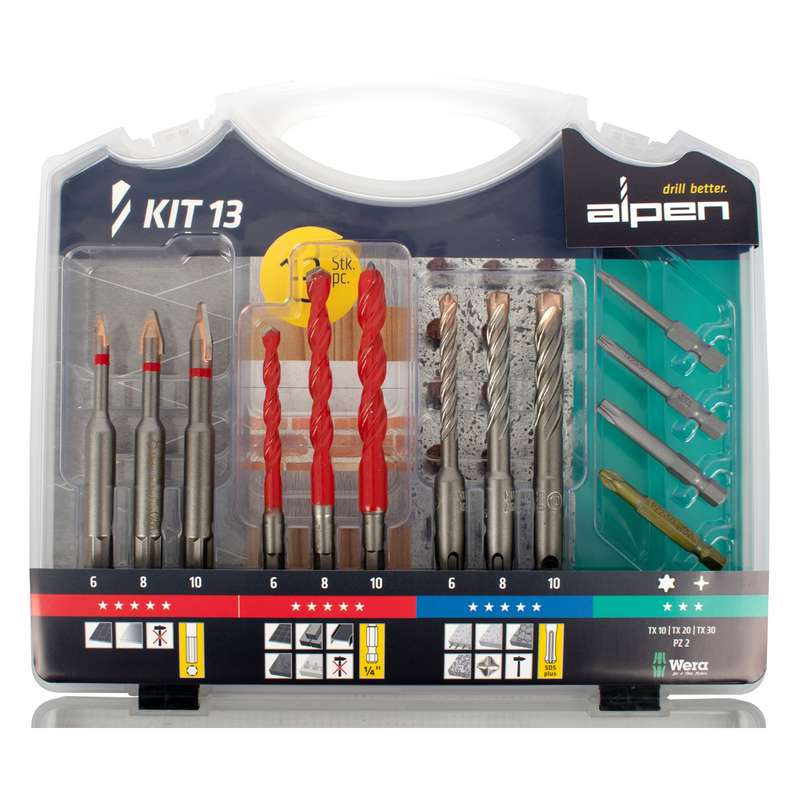 Alpen Drill-screwset Kit 13 13 Pcs C Prot,multi 6-kant,sds-plus Force X4 Bit