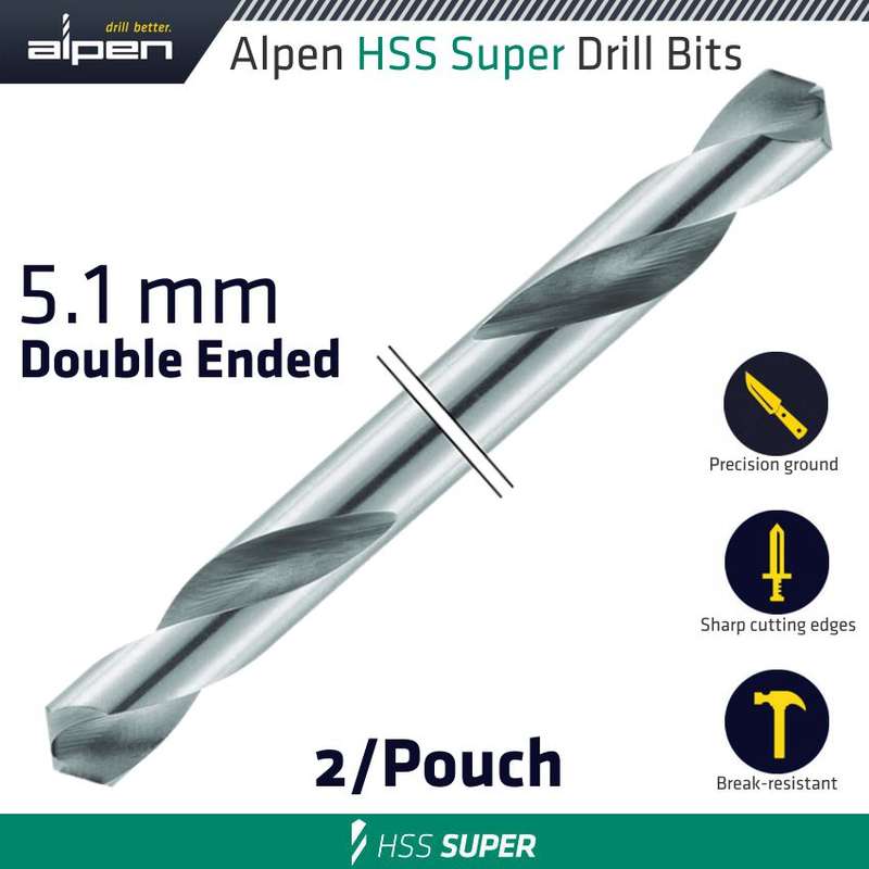 Alpen Hss Super Drill Bit Double Ended 5.1mm 2/pouch