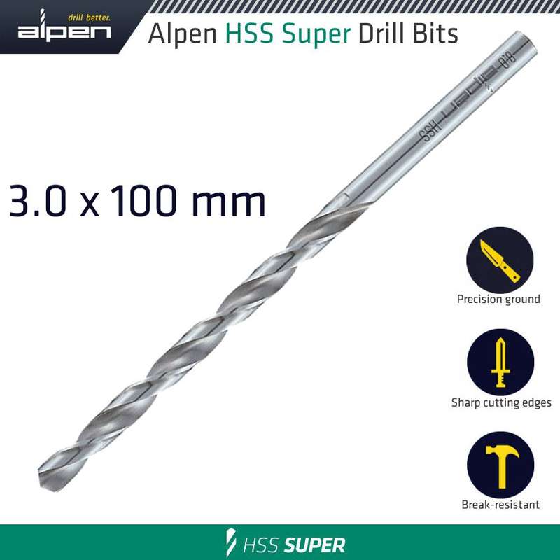 Alpen Hss Drill Bit Long 3 X 100mm Bulk