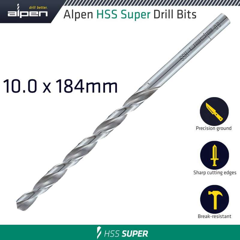 Alpen Hss Drill Bit Long 10 X 184mm Bulk
