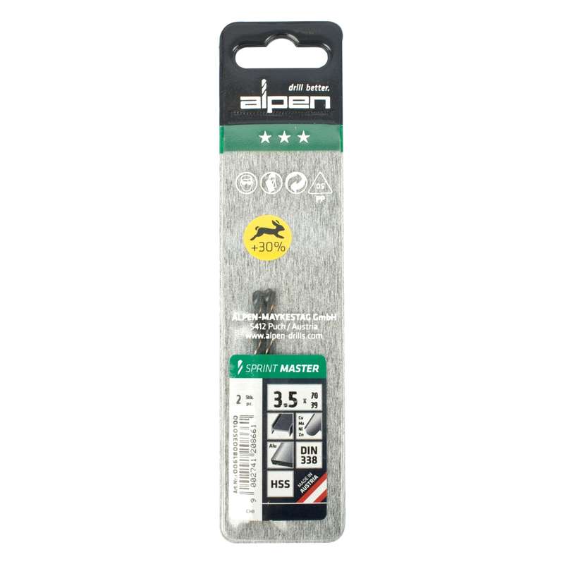 Alpen Hss Sprint Master  3.5mm X2 Sleeved Din338 Alpen Drill Bit