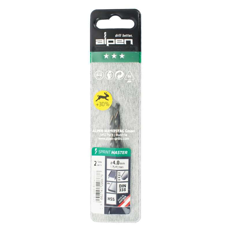 Alpen Hss Sprint Master  4.0mm X2 Sleeved Din338 Alpen Drill Bit