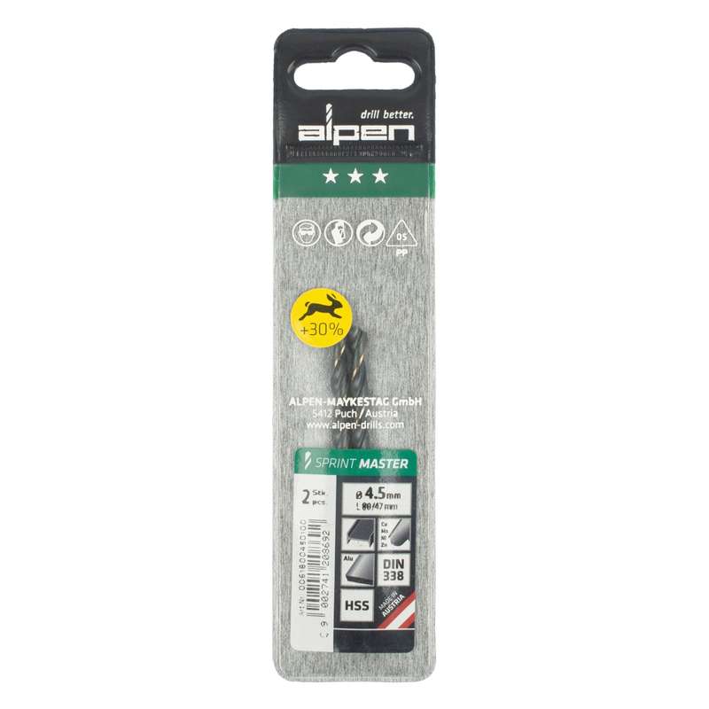 Alpen Hss Sprint Master  4.5mm X2 Sleeved Din338 Alpen Drill Bit