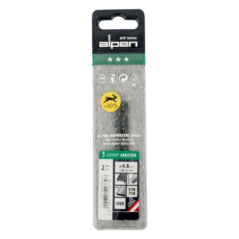 Alpen Hss Sprint Master  4.8mm X2 Sleeved Din338 Alpen Drill Bit
