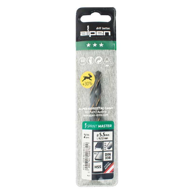 Alpen Hss Sprint Master  5.5mm X2 Sleeved Din338 Alpen Drill Bit