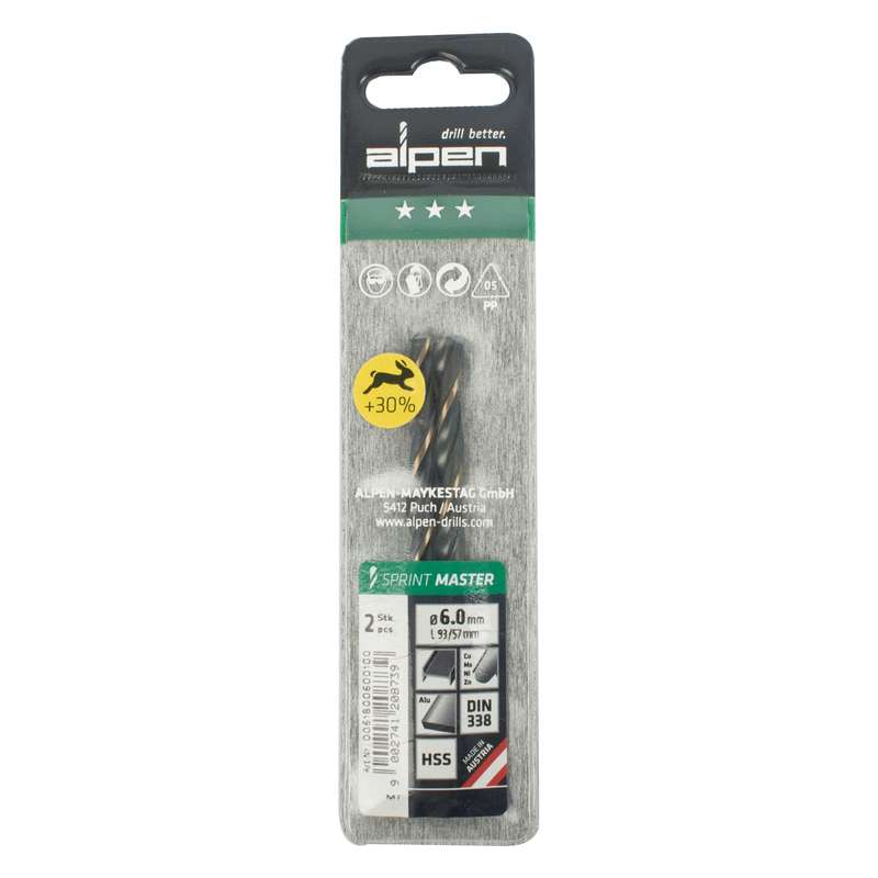 Alpen Hss Sprint Master  6.0mm X2 Sleeved Din338 Alpen Drill Bit