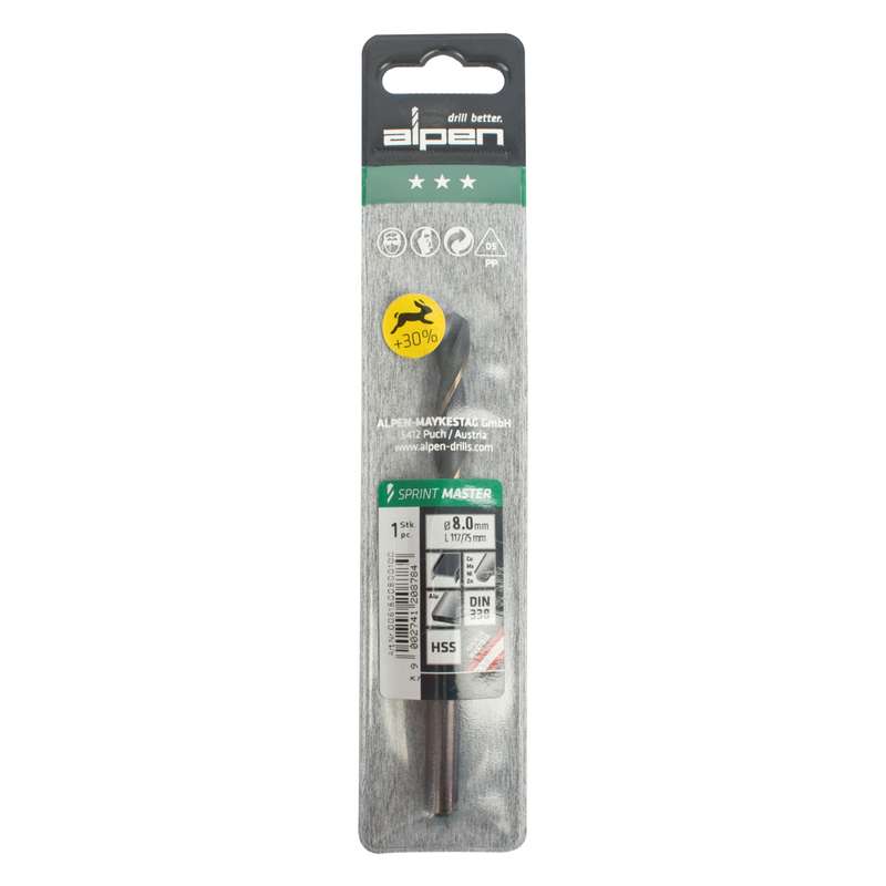 Alpen Hss Sprint Master  8.0mm X1 Sleeved Din338 Alpen Drill Bit
