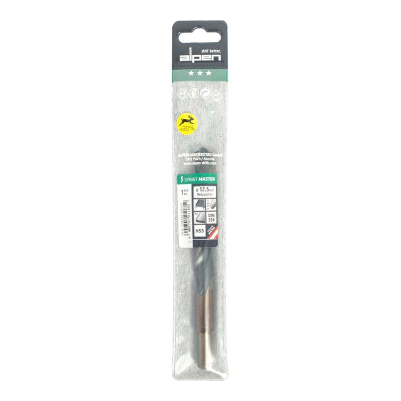 Alpen Hss Sprint Master 12.5mm Red Shank 9.5mm X1 Sleeved Din338 Alpen Drill