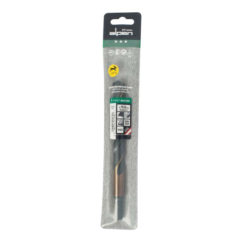 Alpen Hss Sprint Master 15.0mm Red Shank 9.5mm X1 Sleeved Din338 Alpen Drill