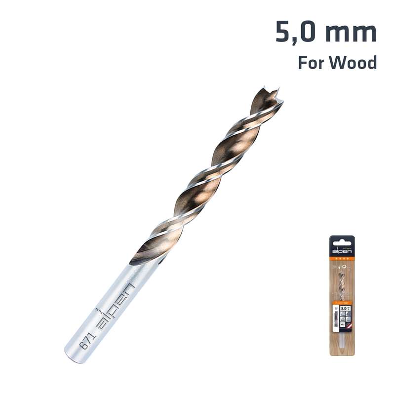 Alpen Timber Twist Drill Bit 5.0mm Sleeved