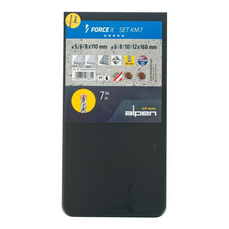 Alpen Force X Sds-plus Set Km7 7 Pcs. 5.0/ 6.0/ 8.0 Mm X 110 And 6.0/ 8.0/ 1