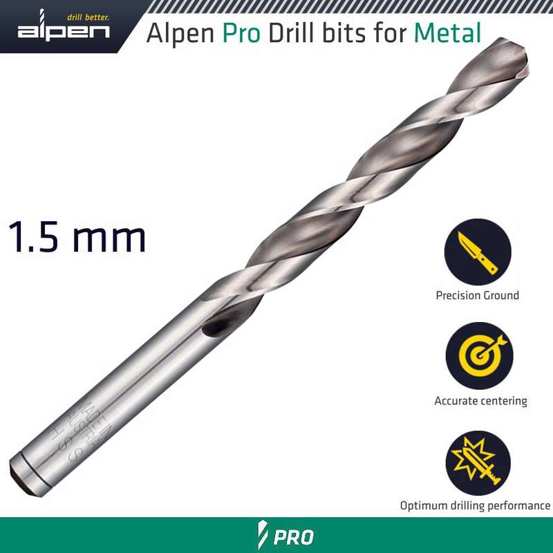 Alpen Pro 1.5mm Hss Drill Din 338 Rn 135 With Split Point Bulk