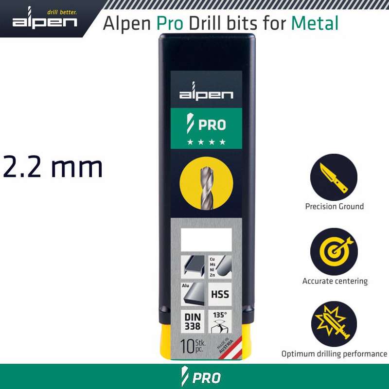 Alpen Pro 2.2 Mm Hss Drill Din 338 Rn 135 With Split Point Bulk