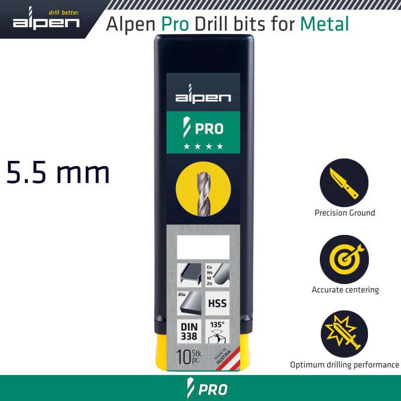 Alpen Pro Hss 5.5mm Drill Din 338 Rn 135  With Split Point Bulk