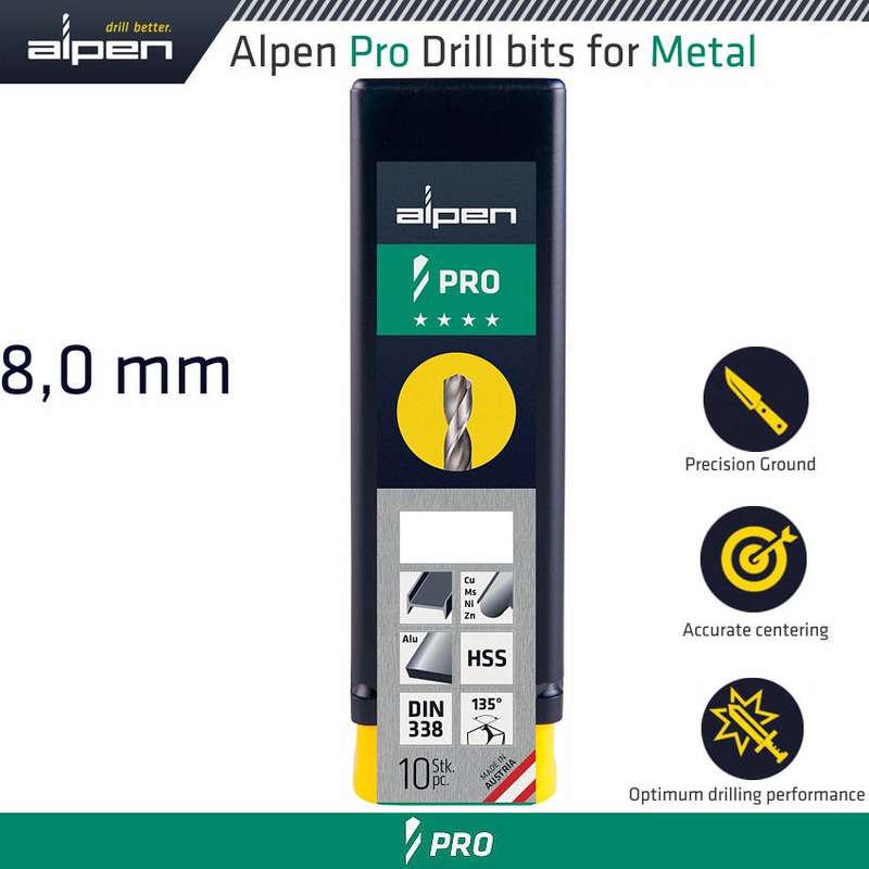 Alpen Pro Hss Drill Din 338 Rn 135  With Split Point 8.0mm Bulk