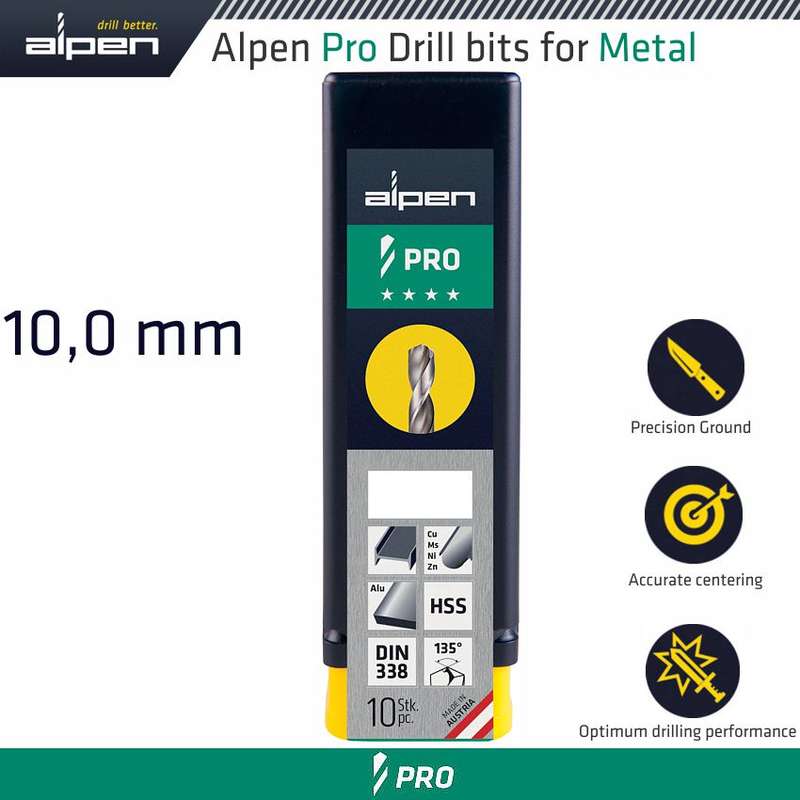 Alpen Pro Hss Drill Din 338 Rn 135  With Split Point 10.0mm Bulk