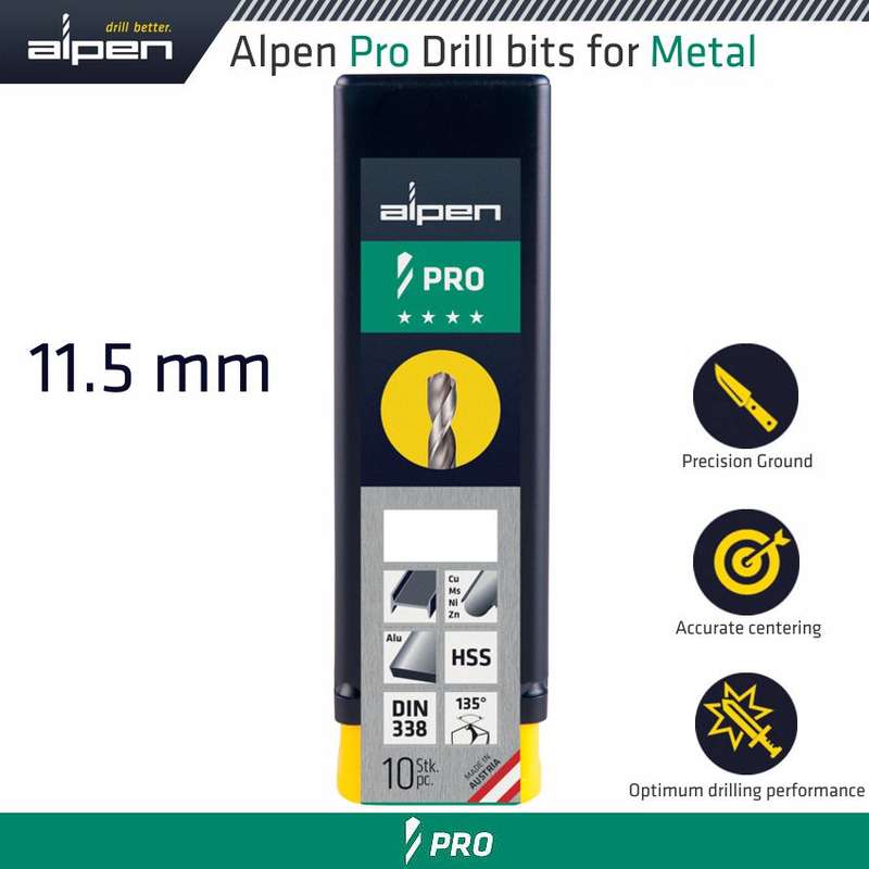 Alpen Pro Hss Drill Din 338 Rn 135  With Split Point 11.5mm Bulk