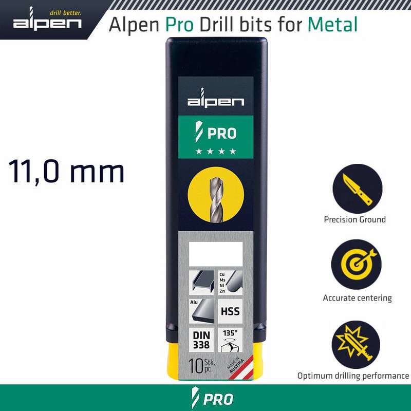 Alpen Pro Hss Drill Din 338 Rn 135  With Split Point 11.0mm Bulk