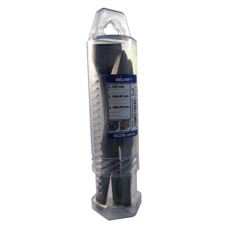 Alpen Sds Short Chisel Set Plastic Tube Point X140mm Flat 20x140 Wide 30x140