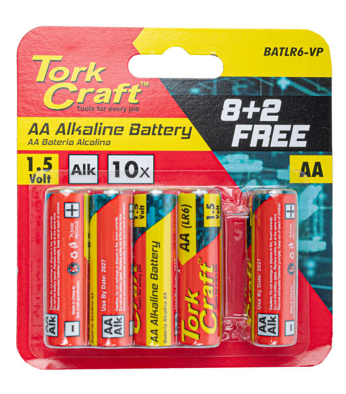Tork Craft Battery Aa 1.5v Value Pack 10 Pack 8 + 2 Free Carded Alkaline
