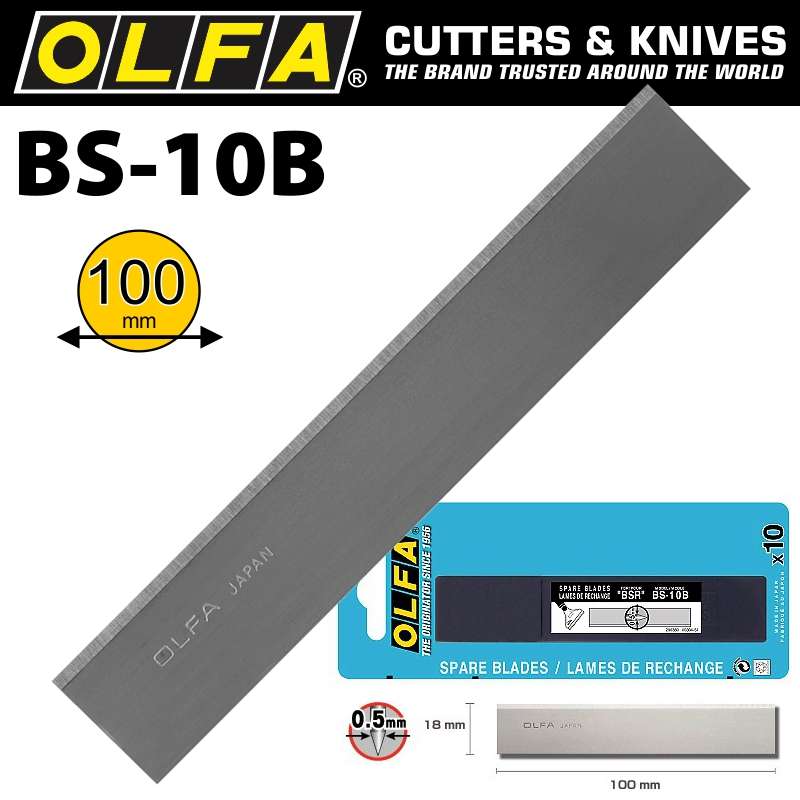 Olfa Scraper Blades X10 For Bsr200 & Bsr300 100mmx0.5mm