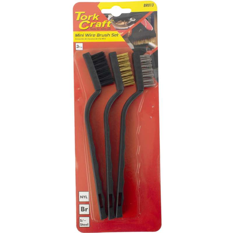 Tork Craft Mini Brush Set 3pc Brass Stainless Nylon In Blister