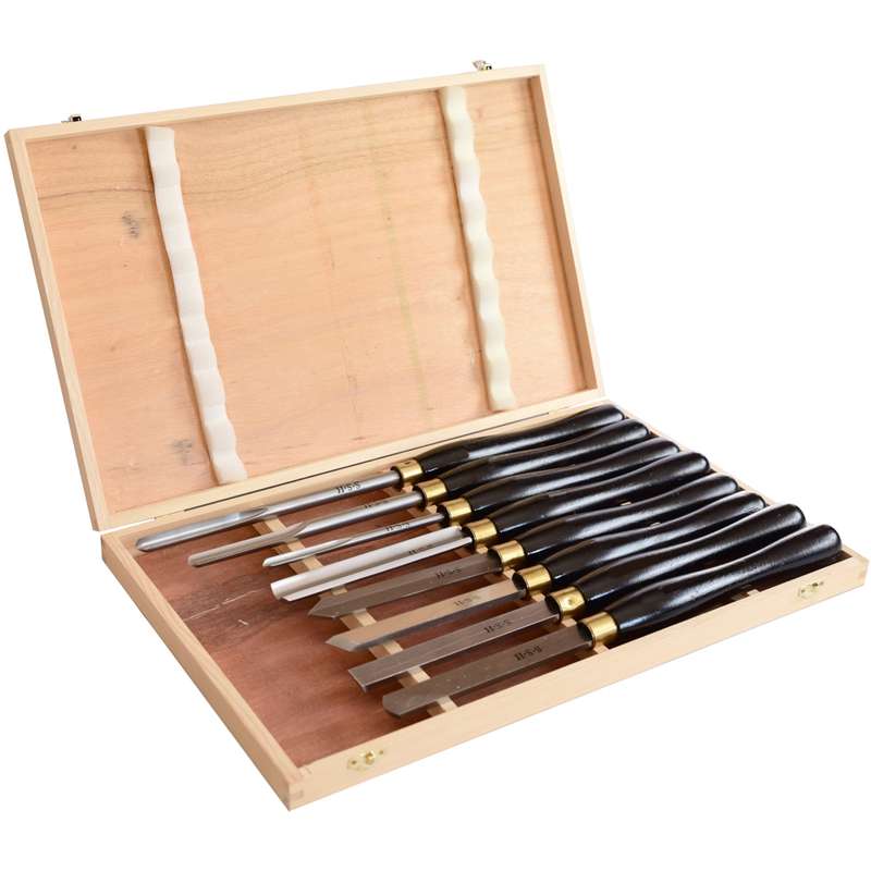 Tork Craft Chisel Set Wood Turning Hss 8 Piece Wooden Case