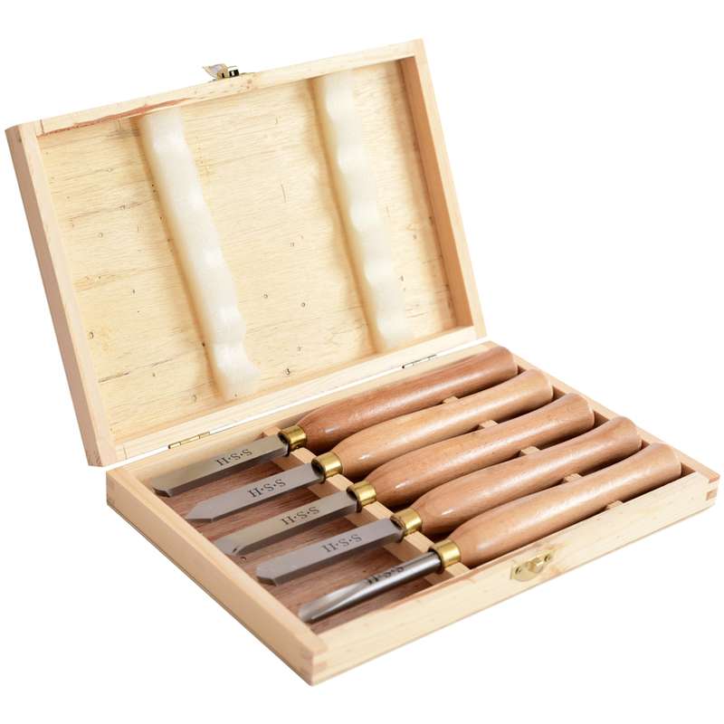 Tork Craft Chisel Set Wood Turning 300mm Hss 5 Piece Wood Case