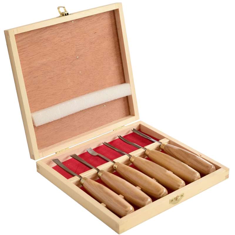 Tork Craft Chisel Set Wood Carving 6 Piece Wooden Box