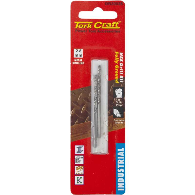 Tork Craft Drill Hss 2.8mm 135deg 2/card Industrial Bit