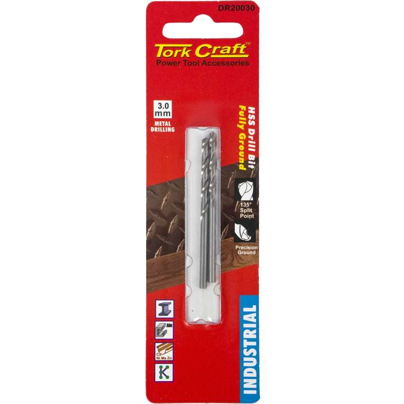 Tork Craft Drill Hss 3.0mm 135deg 2/card Industrial Bit