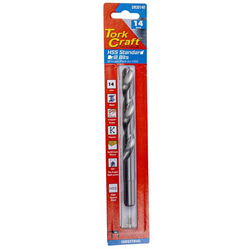 Tork Craft Drill Hss 14.0mm 135deg 1/card Reduced Shank Industrial Bit