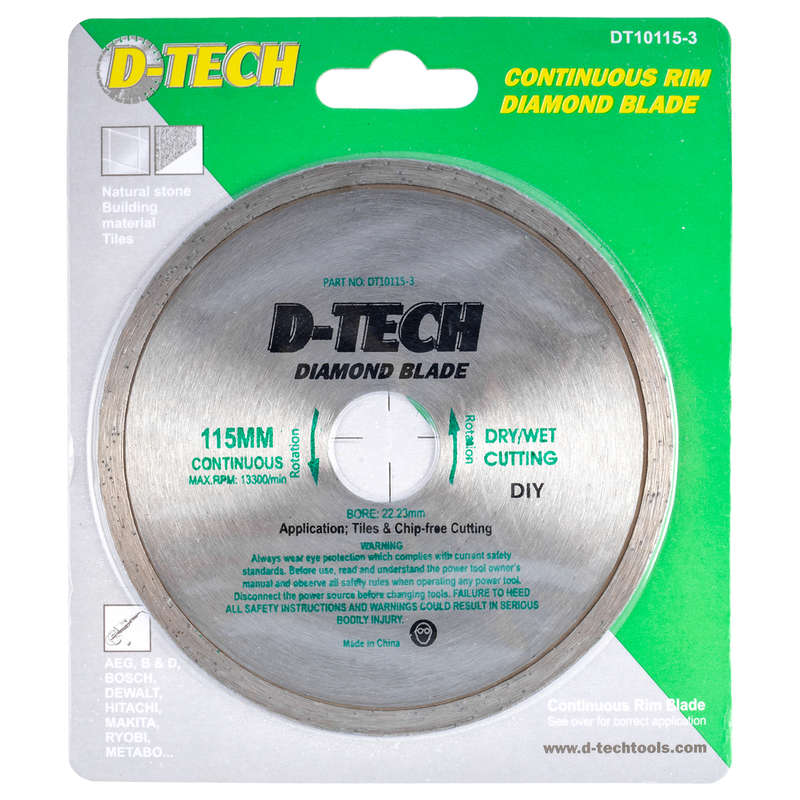 D-tech Diamond Blade Continuous Rim 115 X 22.23mm Tiles