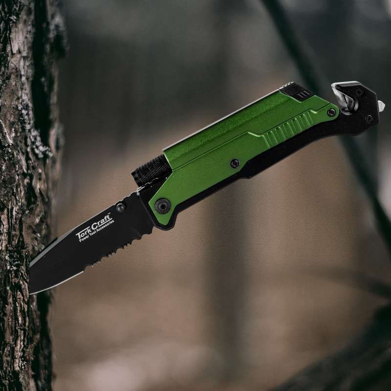 Tork Craft Knife Survival Green With Led Light & Fire Starter In Double Blister