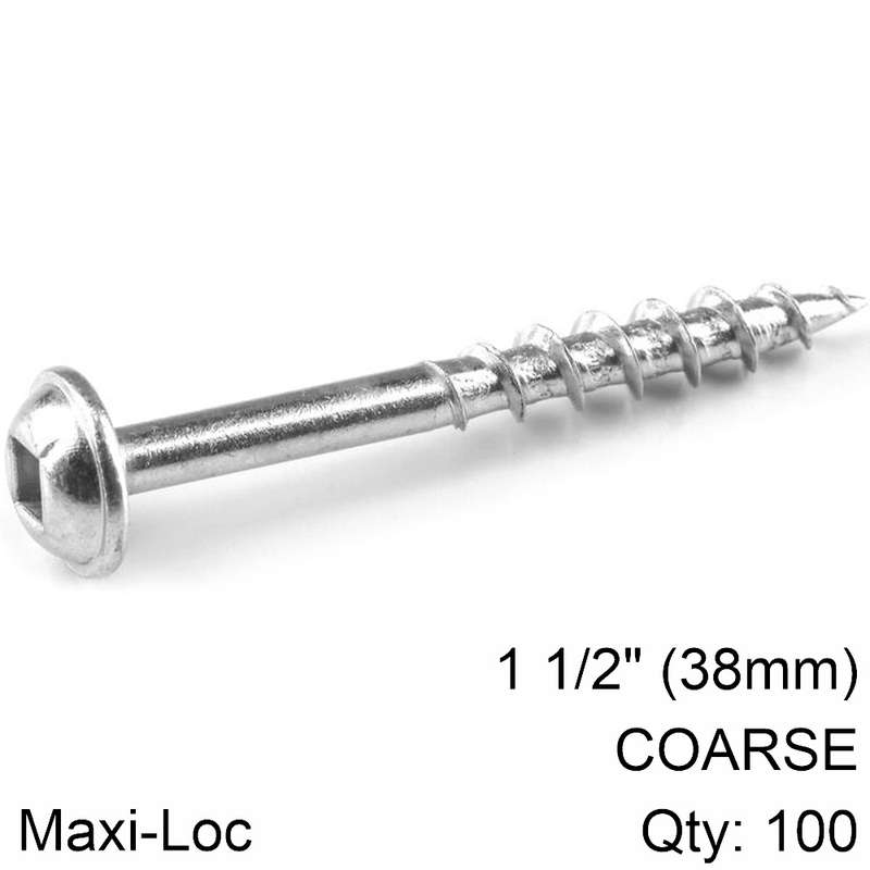 Kreg Zinc Pocket Hole Screws 38mm 1.50\' #8 Coarse Thread Mx Loc 100ct