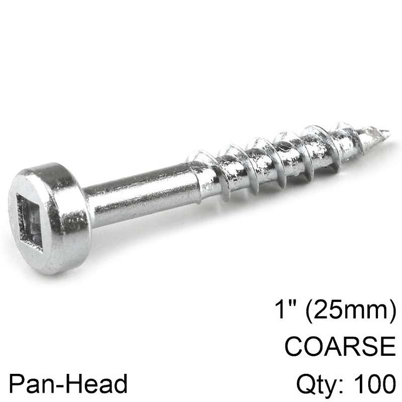 Kreg Zinc Pocket Hole Screws 25mm 1.00\' #7 Coarse Thread Pan Head 100c