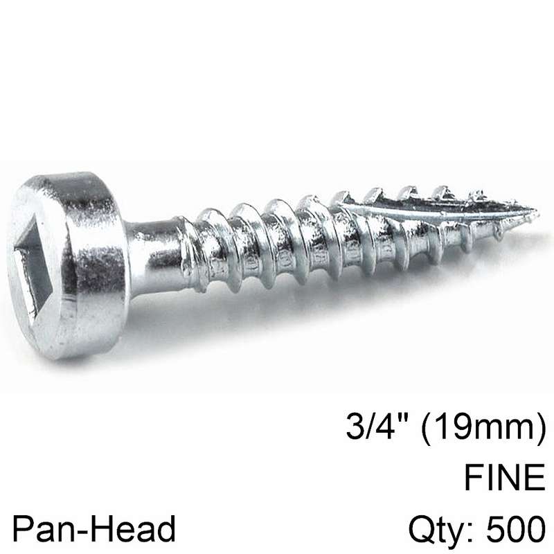 Kreg Zinc Pocket Hole Screws 19mm 0.75\' #6 Fine Thread Pan Head 500ct