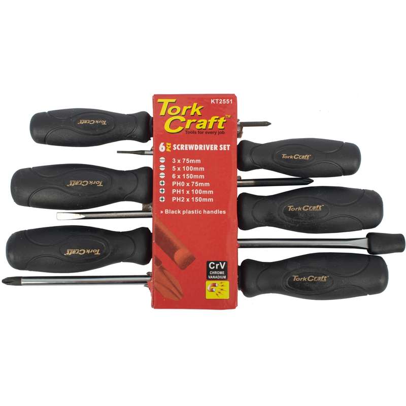 Tork Craft 6pc Screwdriver Set Black Handle