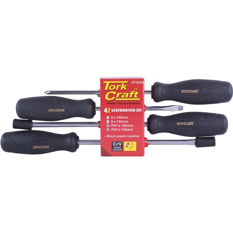 Tork Craft 4pc Screwdriver Set Black Handle