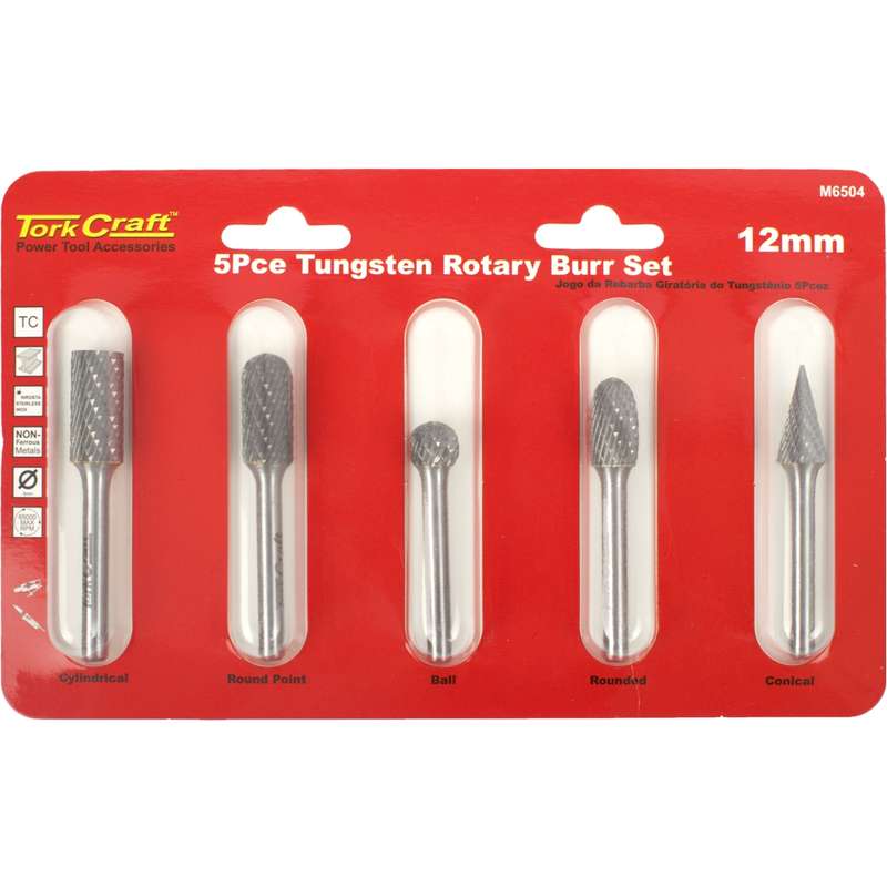 Tork Craft Rotary Burr Set 5 Pc Asstd 12mm Dia Tungsten