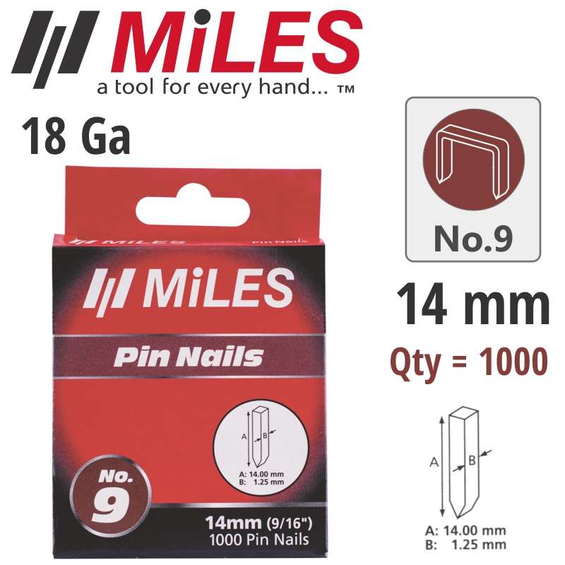 Miles Galv Headless Pin 18g 14mm X 1000pcs Miles No9