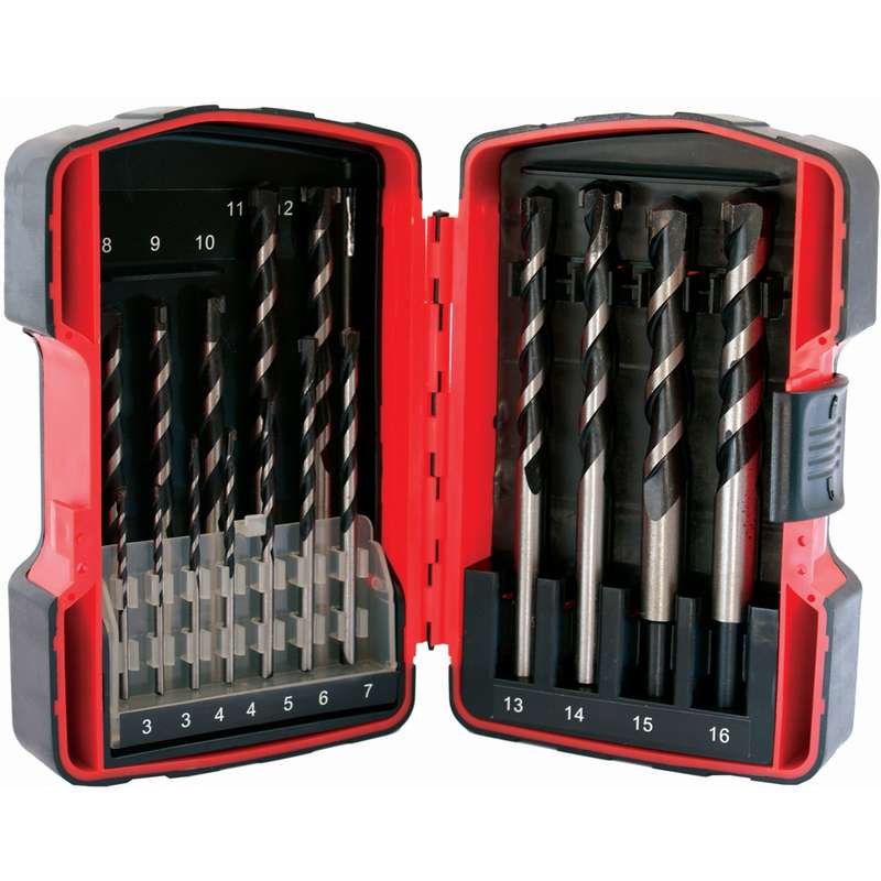 Tork Craft Masonry Drill Bit Set 16pc 3 - 16mm In Plastic Case