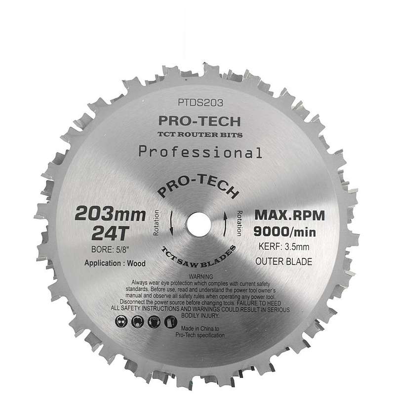Pro-tech Dado Set 203mm X 15.88 X 24t 4 X 1/8\' 3/32\'1/16\' Chip 27.5mm