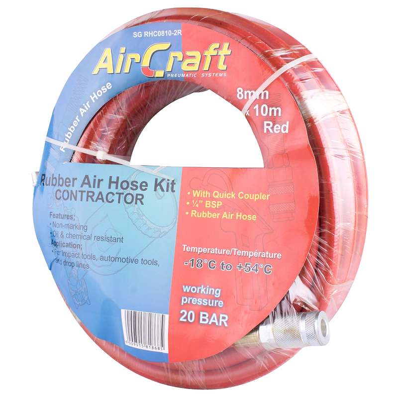 Aircraft Rubber Hose Kit 8mmx10m Red W/aro Coupler